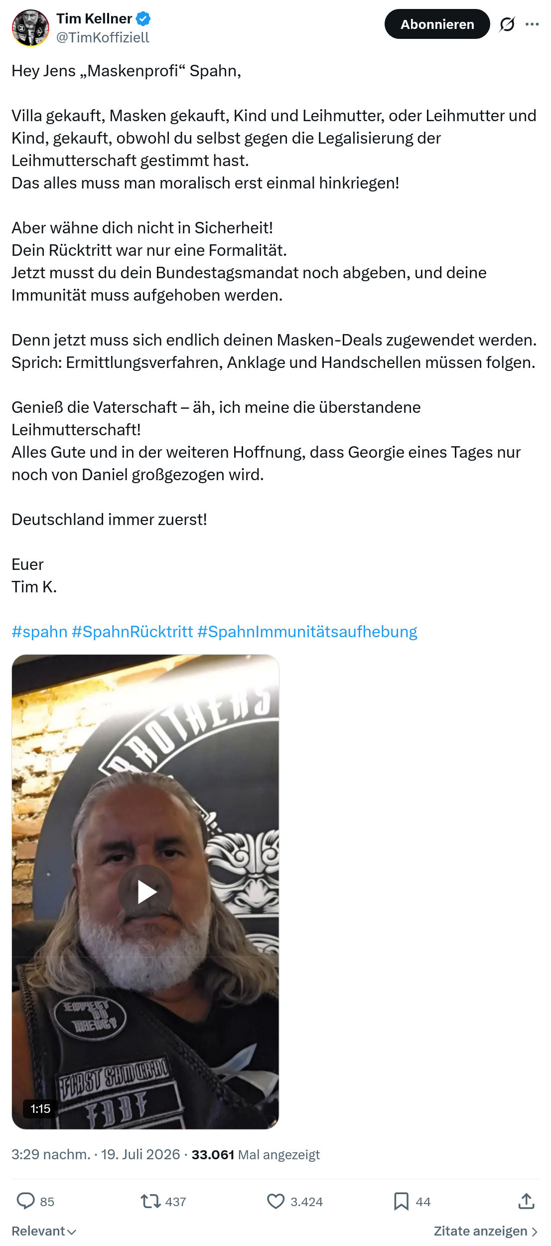 Tim Kellner: Hey Jens „Maskenprofi“ Spahn...