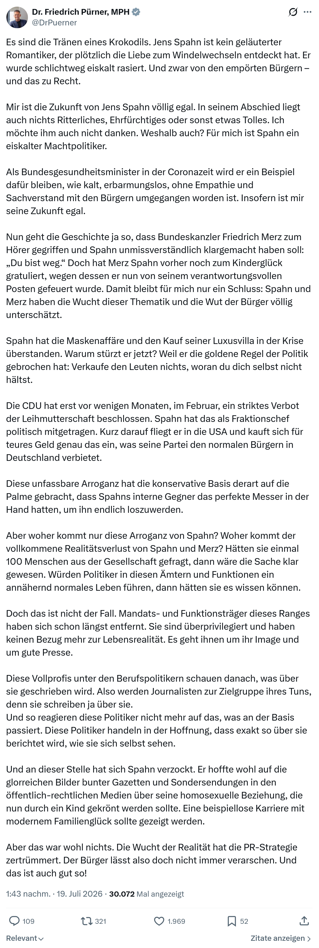 Friedrich Pürner: Es sind die Tränen eines Krokodils...