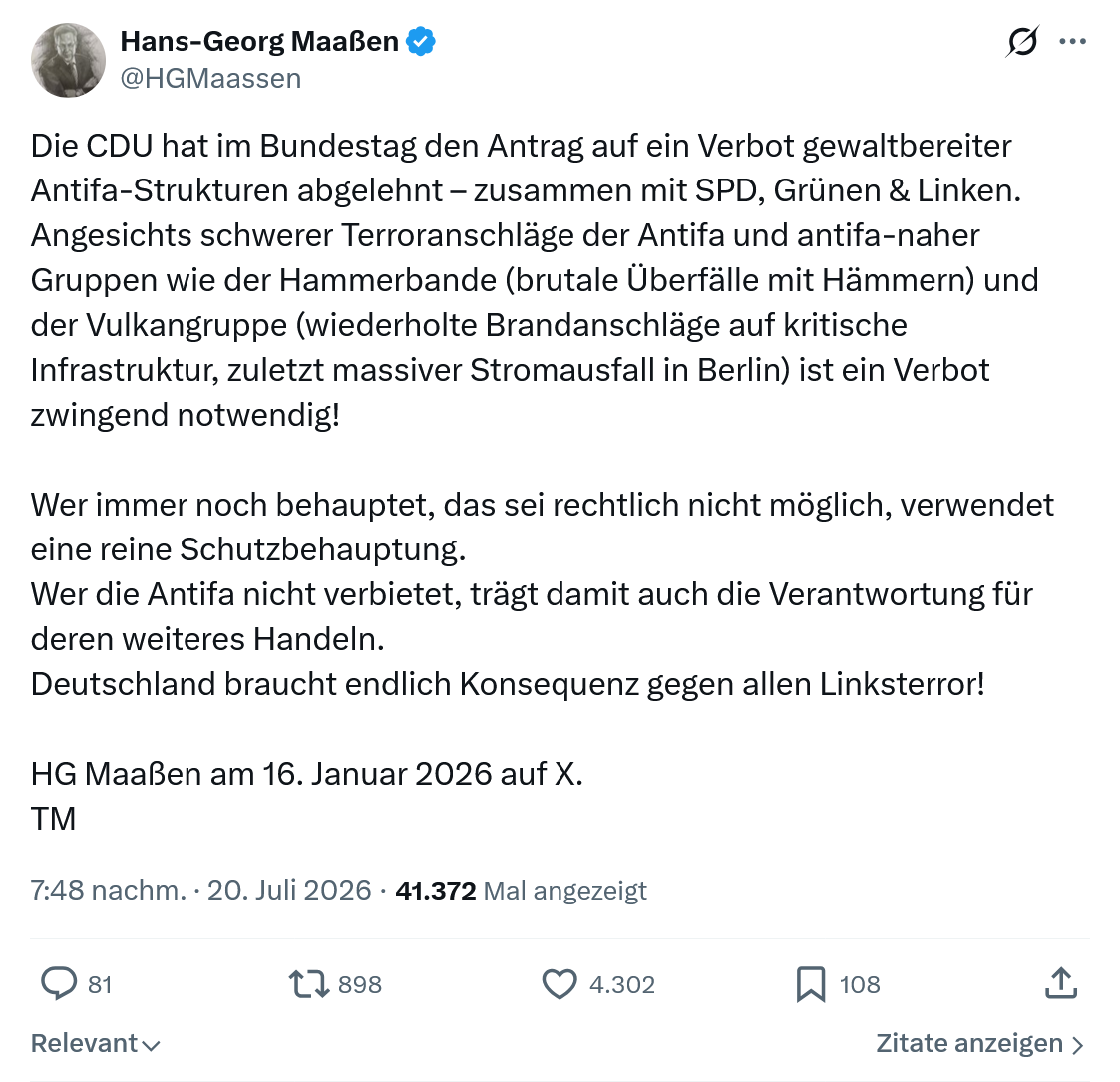 Hans-Georg Maaßen: Die CDU hat im Bundestag...