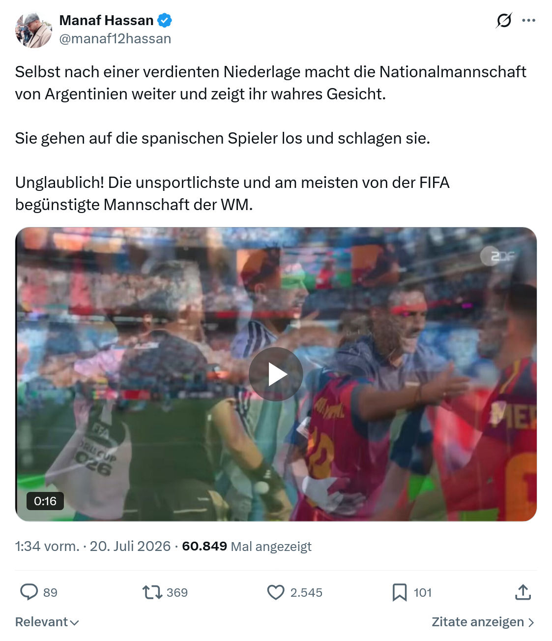 Manaf Hassan: Selbst nach einer verdienten Niederlage...