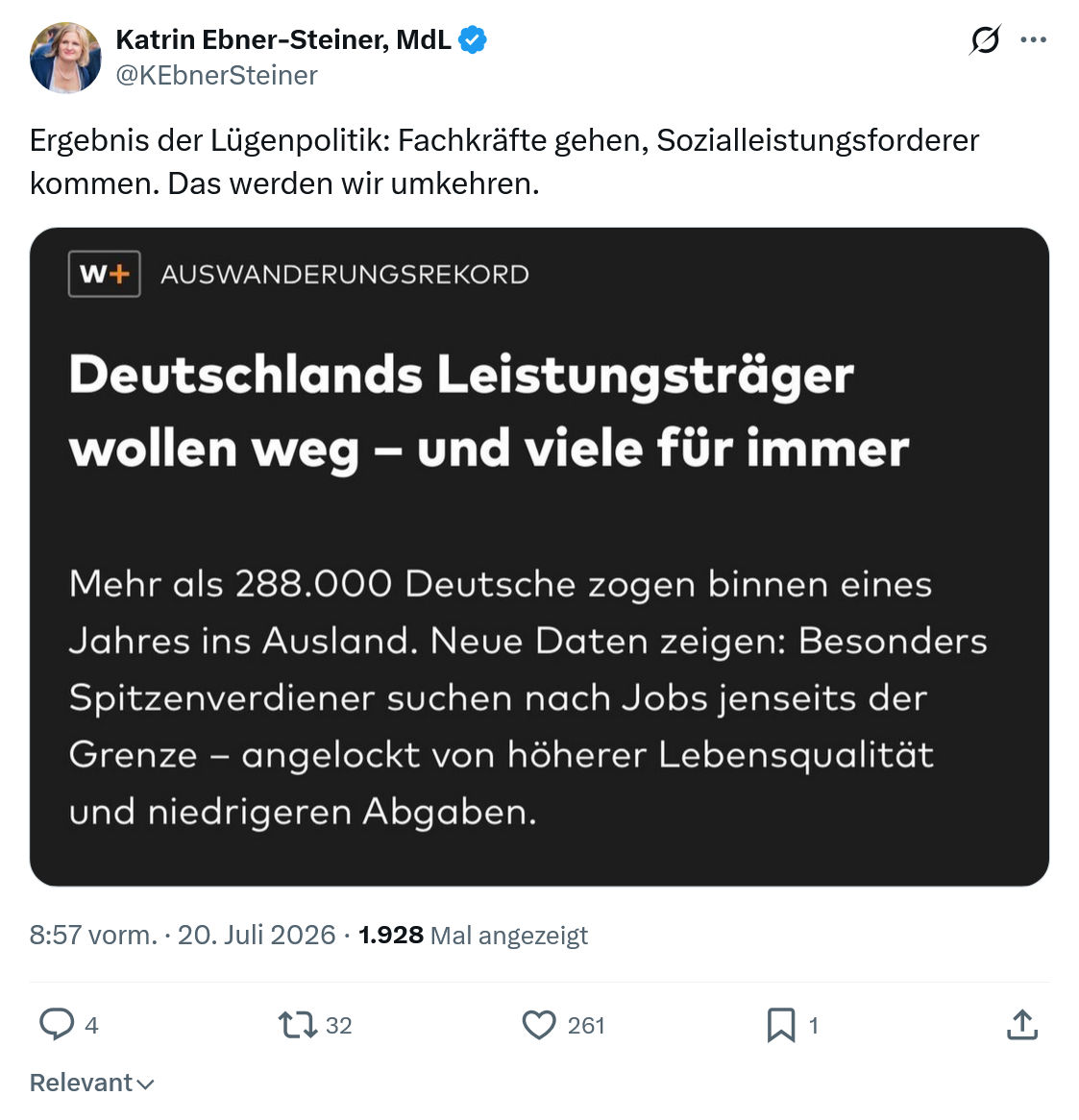Katrin Ebner-Steiner: Ergebnis der Lügenpolitik...