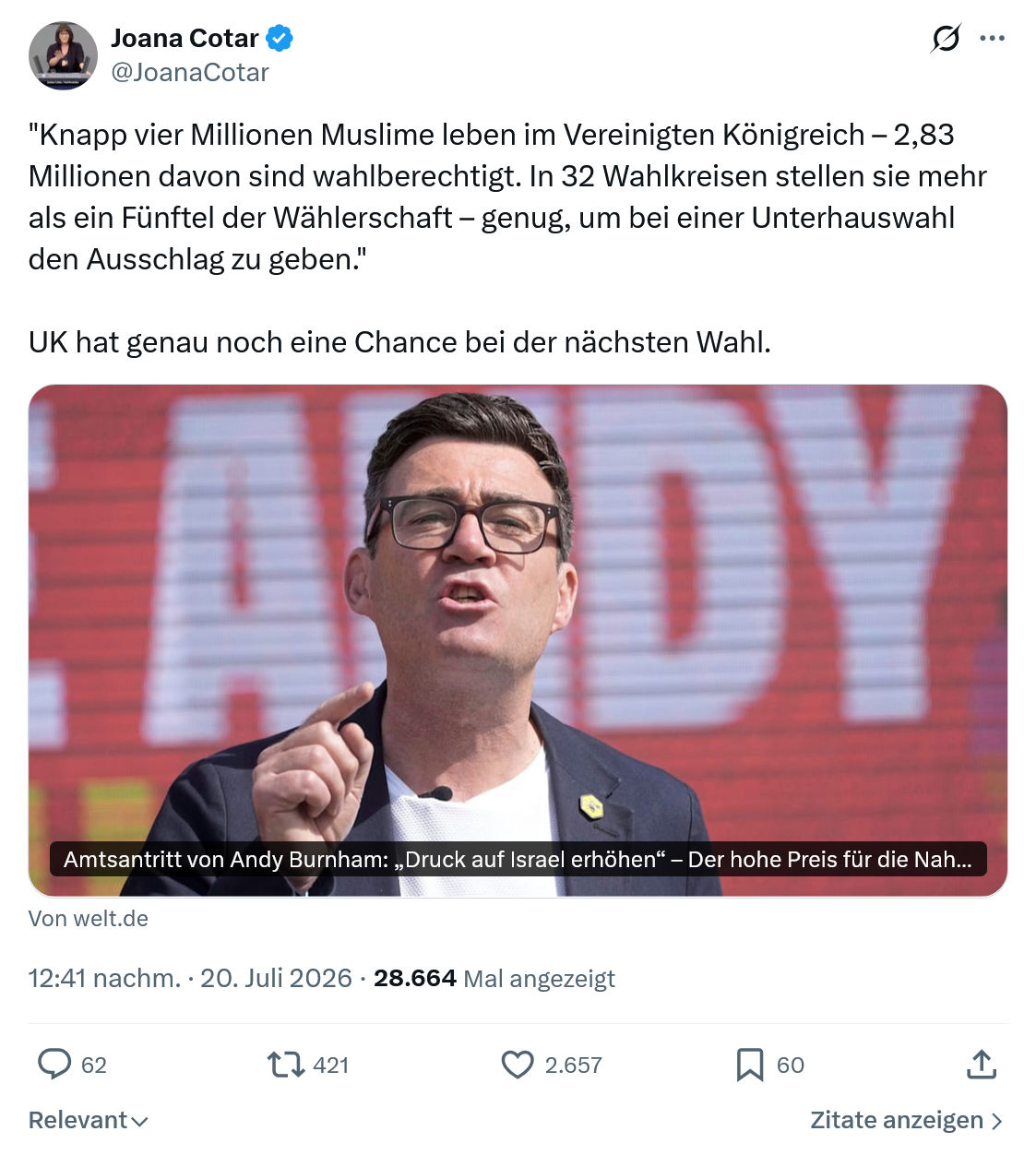 Joana Cotar: Knapp vier Millionen Muslime...