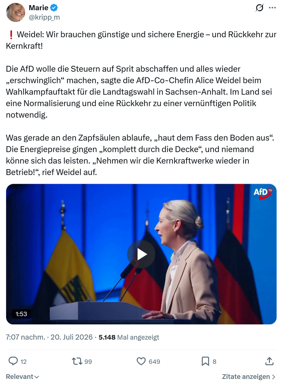 Marie kripp: Wir brauchen günstige und sichere Energie...