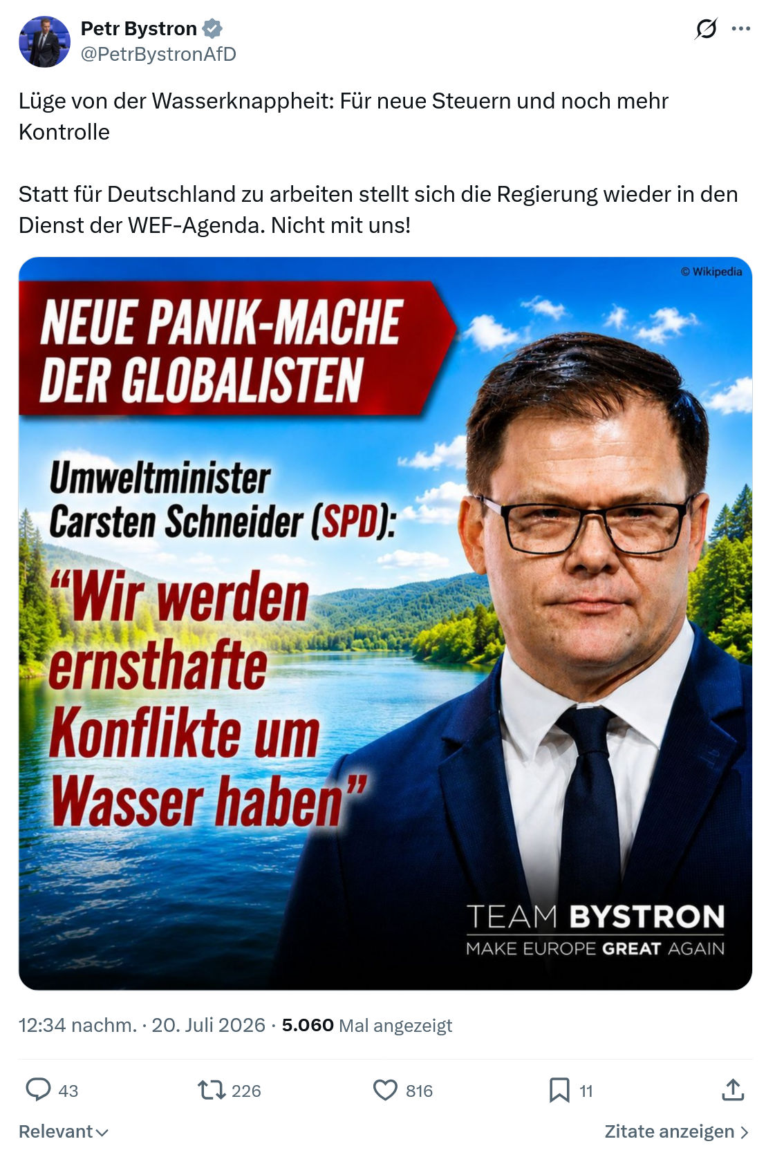 Petr Bystron: Lüge von der Wasserknappheit...