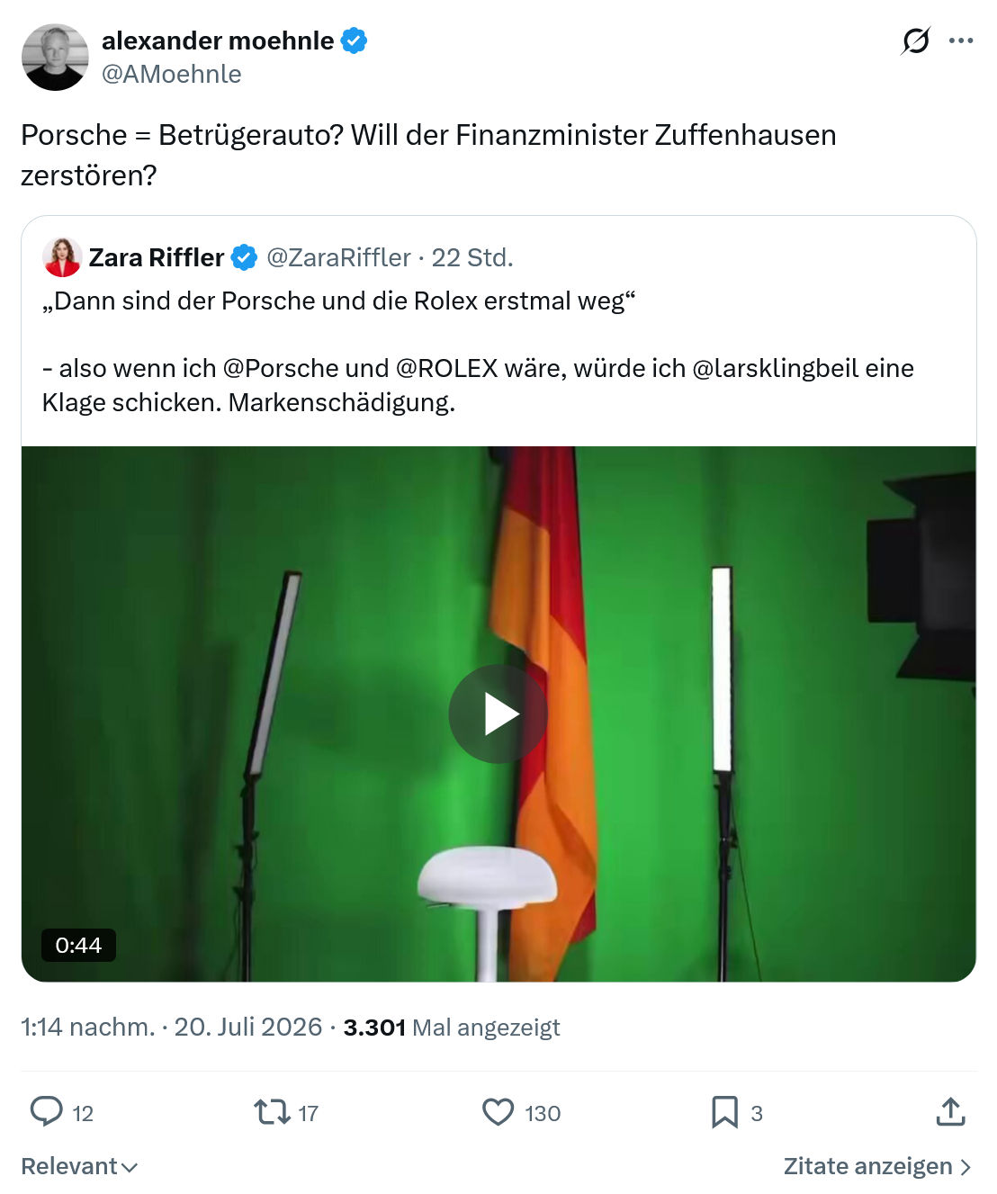 Alexander Moehnle: Porsche = Betrügerauto...