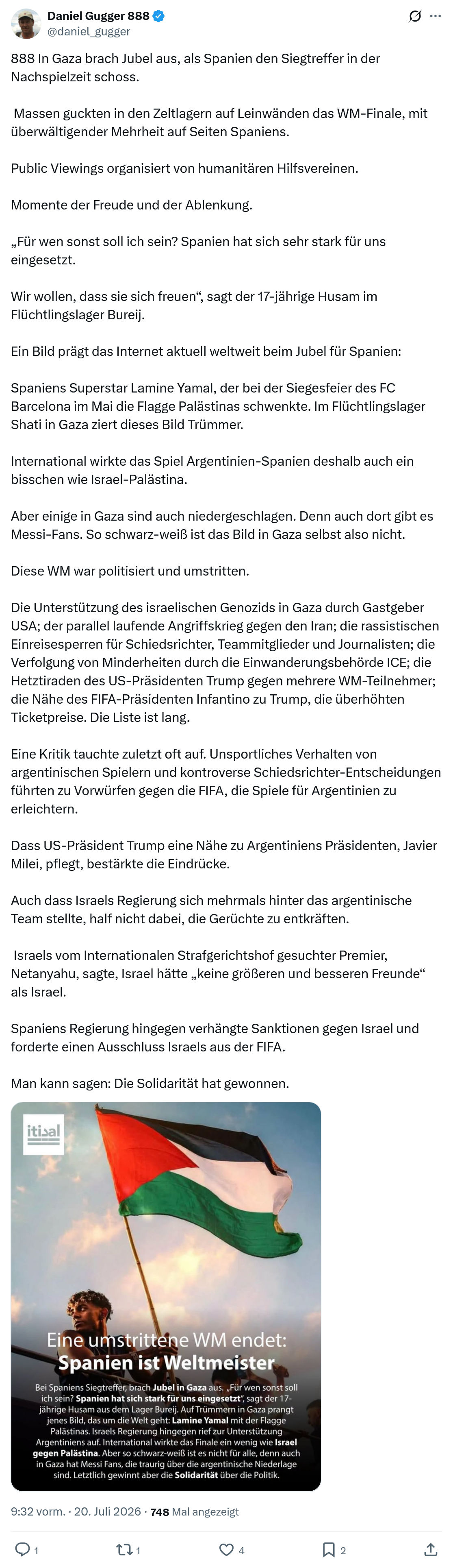 Daniel Gugger: 888 In Gaza brach Jubel aus...