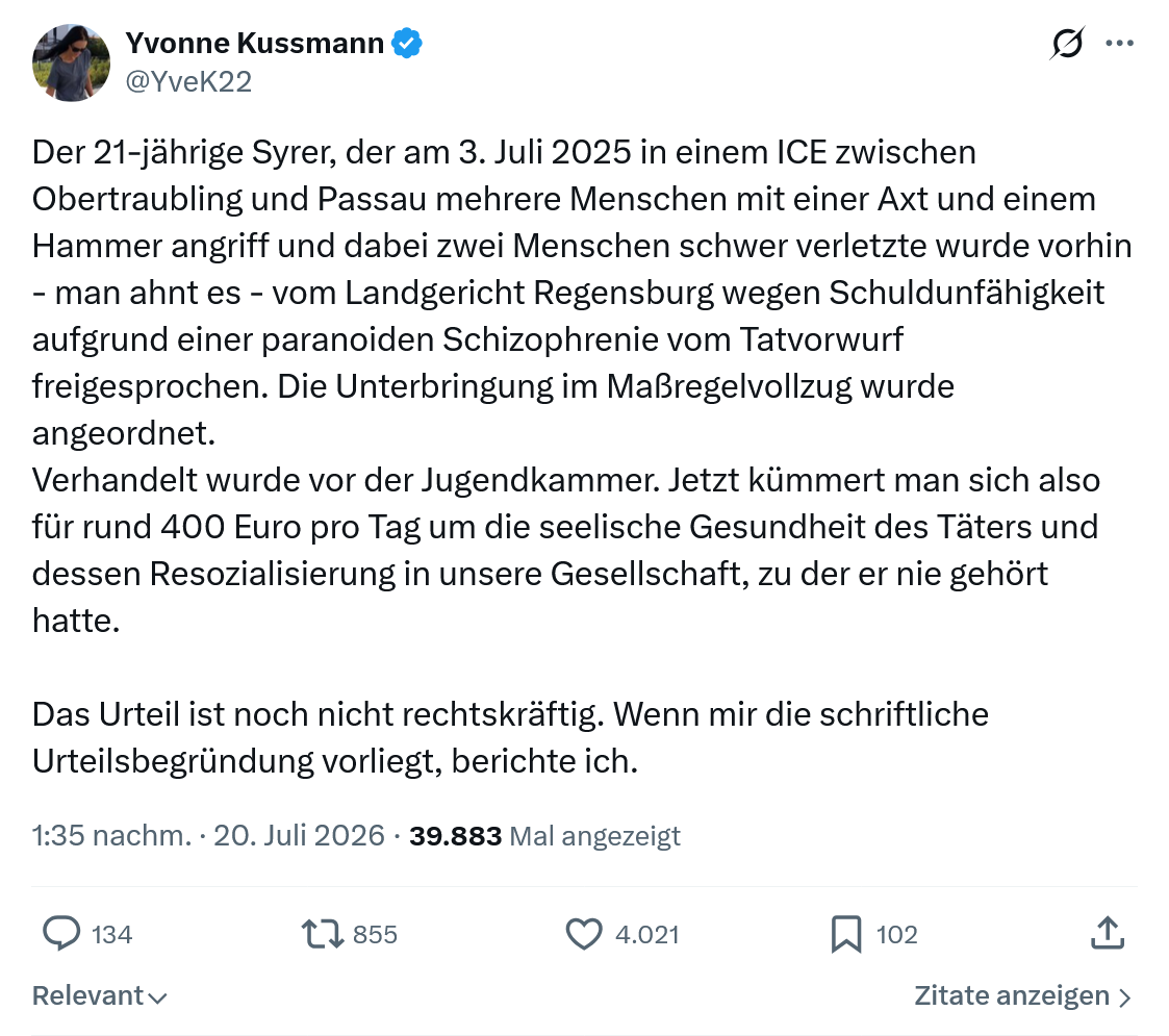 Yvonne Kussmann: Der 21-jährige Syrer...