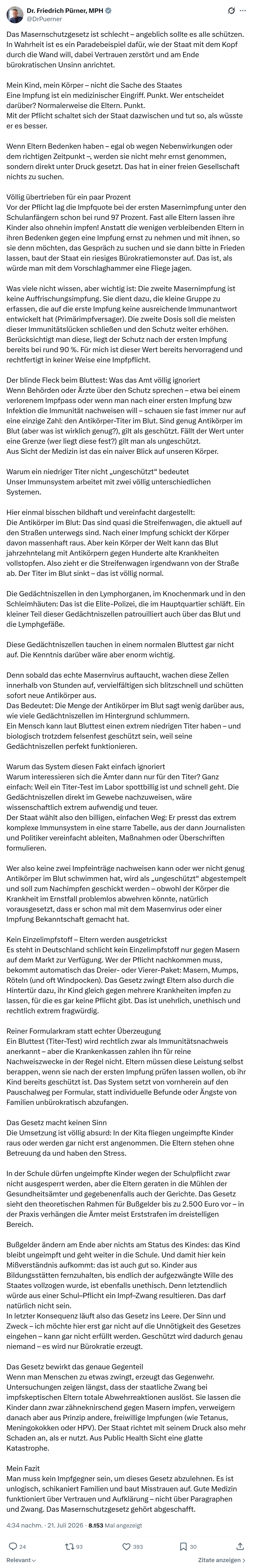 Friedrich Pürner: Das Masernschutzgesetz ist schlecht...