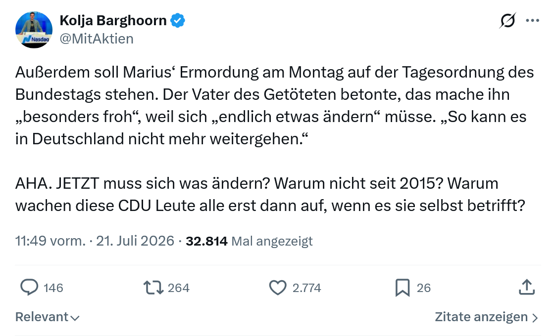 Kolja Barghoorn: Außerdem soll Marius‘ Ermordung...