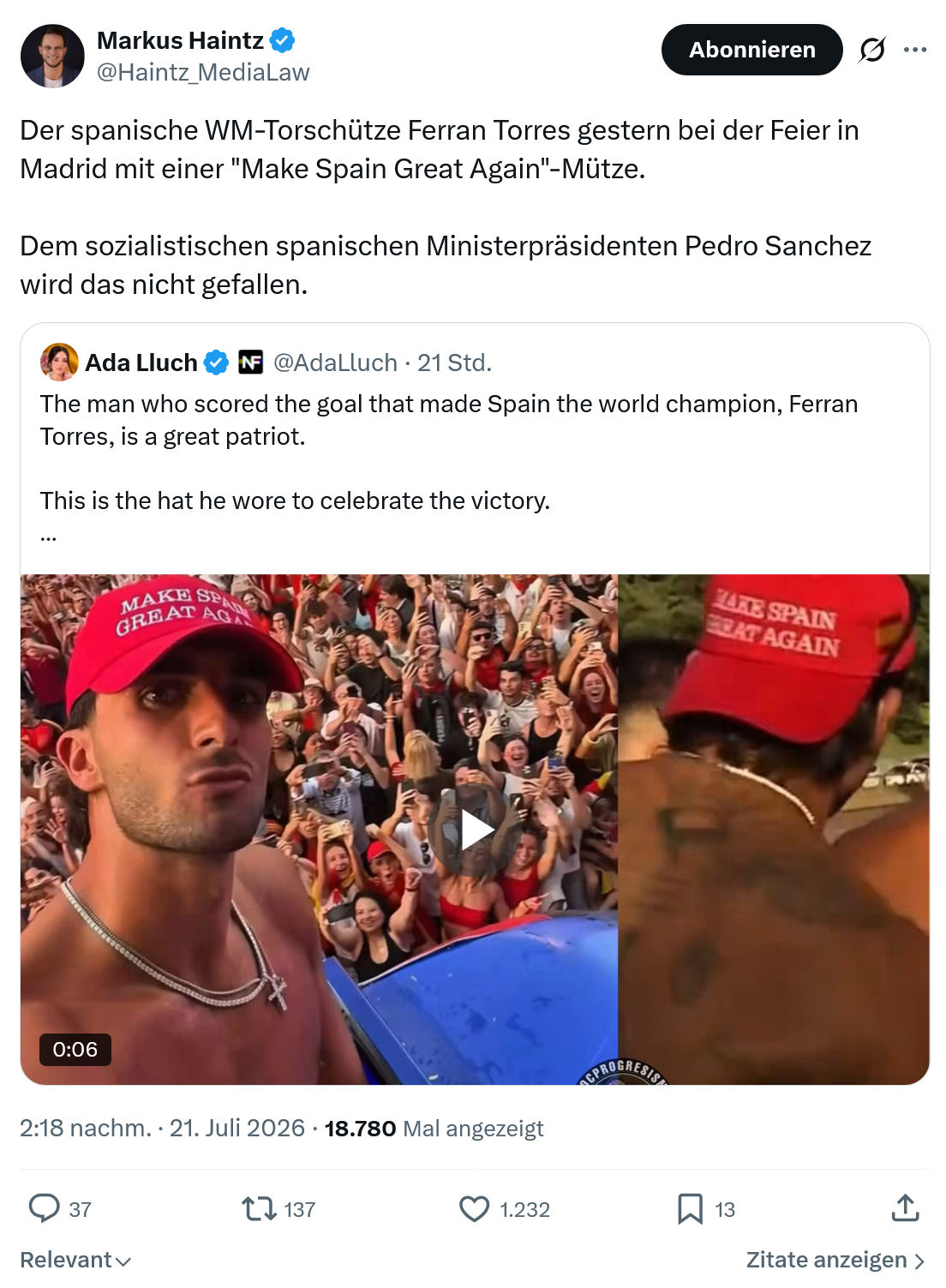 Markus Haintz: Der spanische WM-Torschütze...