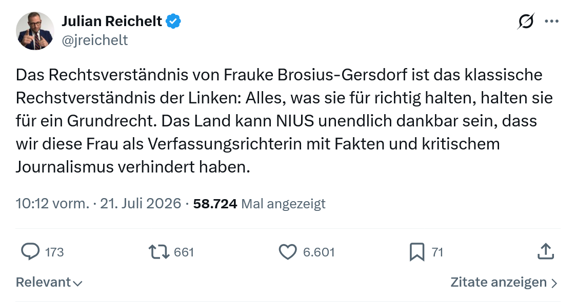Julian Reichelt: Das Rechtsverständnis von Frauke Brosius-Gersdorf...
