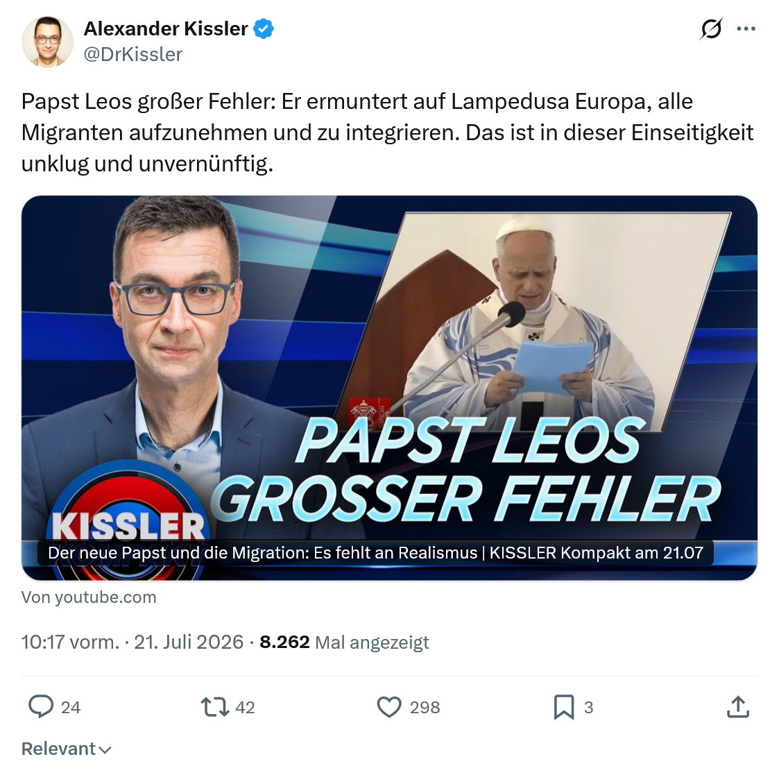 Alexander Kissler: Papst Leos großer Fehler...