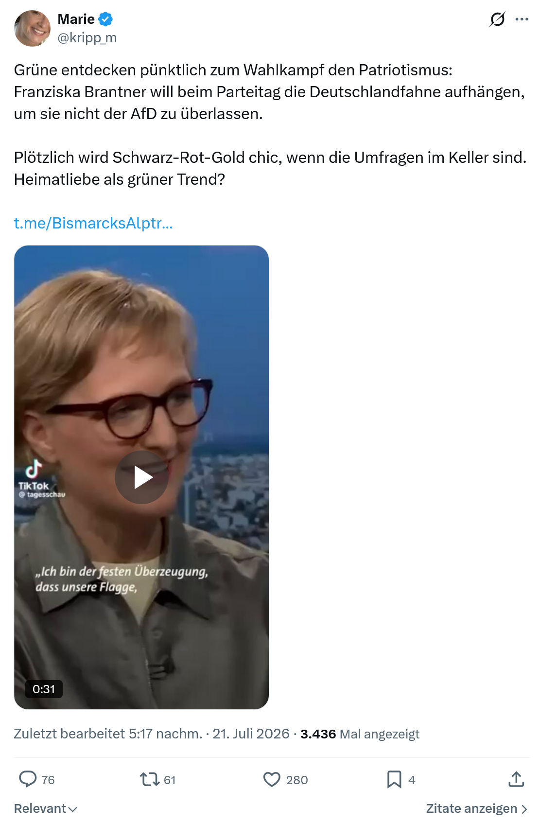Marie kripp: Grüne entdecken pünktlich zum Wahlkampf...