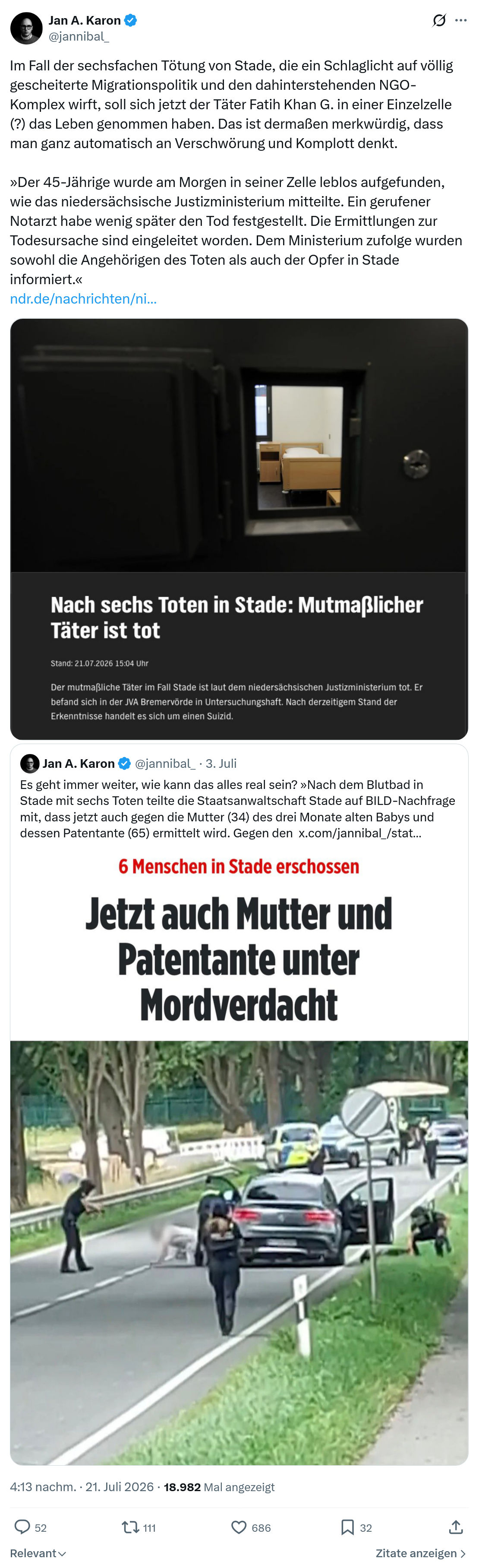 Jan A. Karon: Im Fall der sechsfachen Tötung...