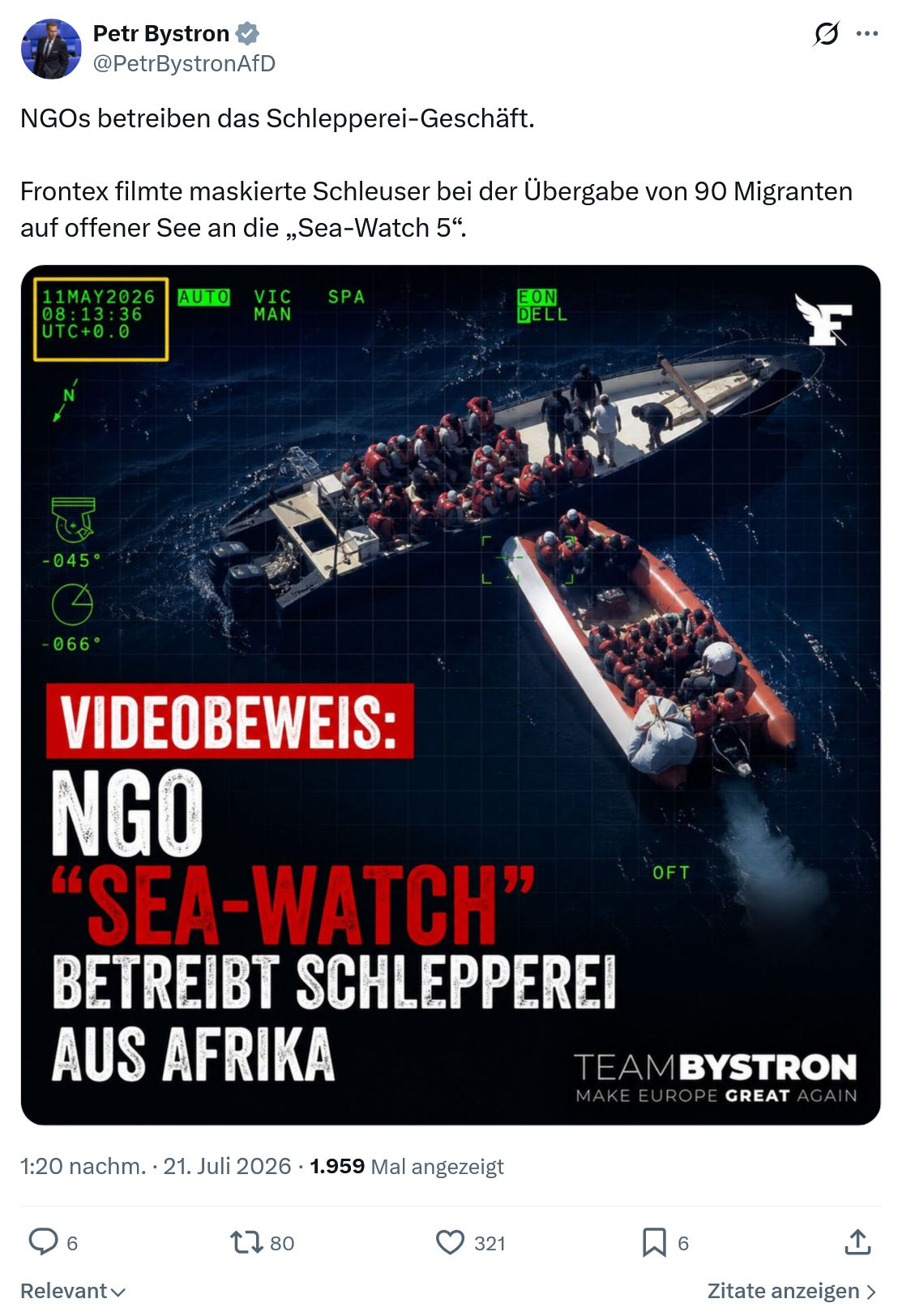 Petr Bystron: NGOs betreiben das Schlepperei-Geschäft...