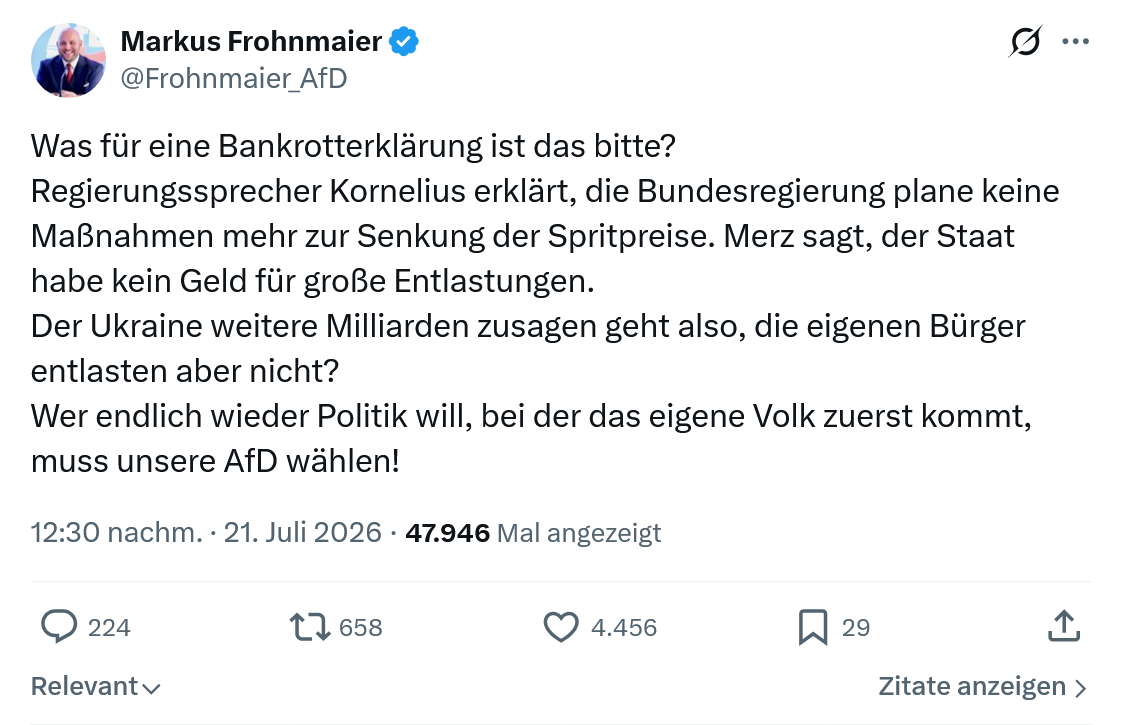 Markus Frohnmaier: Was für eine Bankrotterklärung ist das bitte...