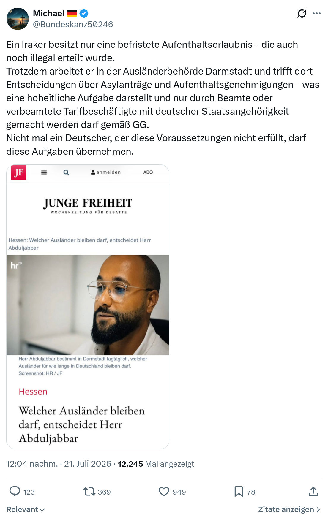 Michael: Ein Iraker besitzt nur eine befristete...