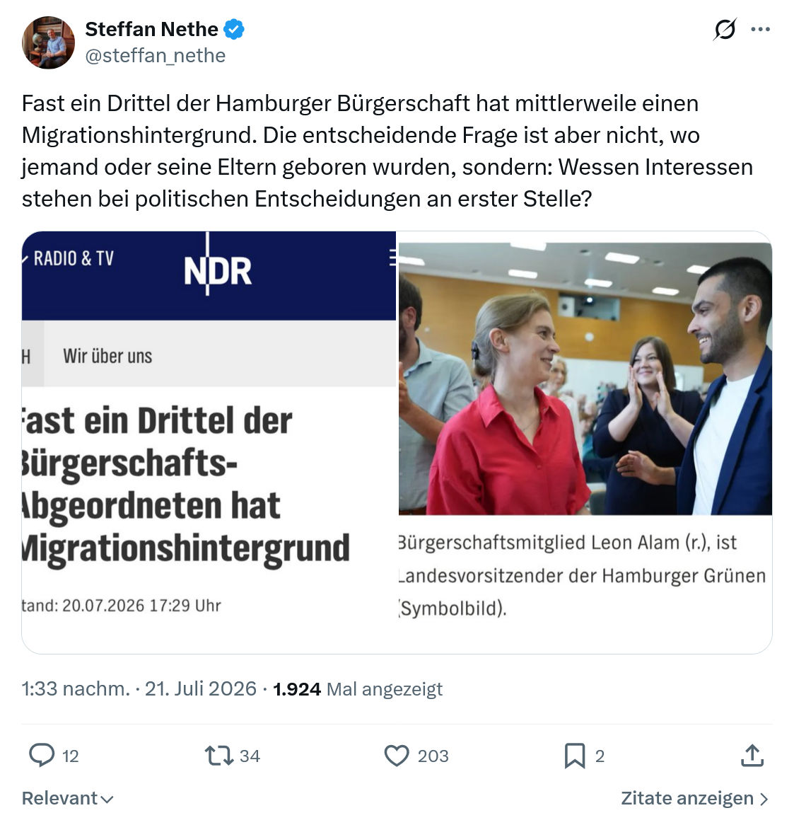 Steffan Nethe: Fast ein Drittel der Hamburger...