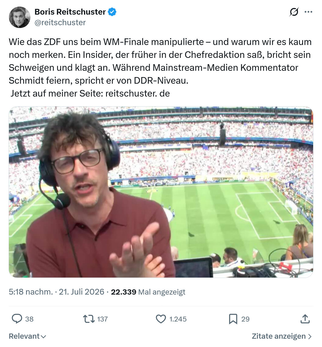 Boris Reitschuster: Wie das ZDF uns beim WM-Finale...
