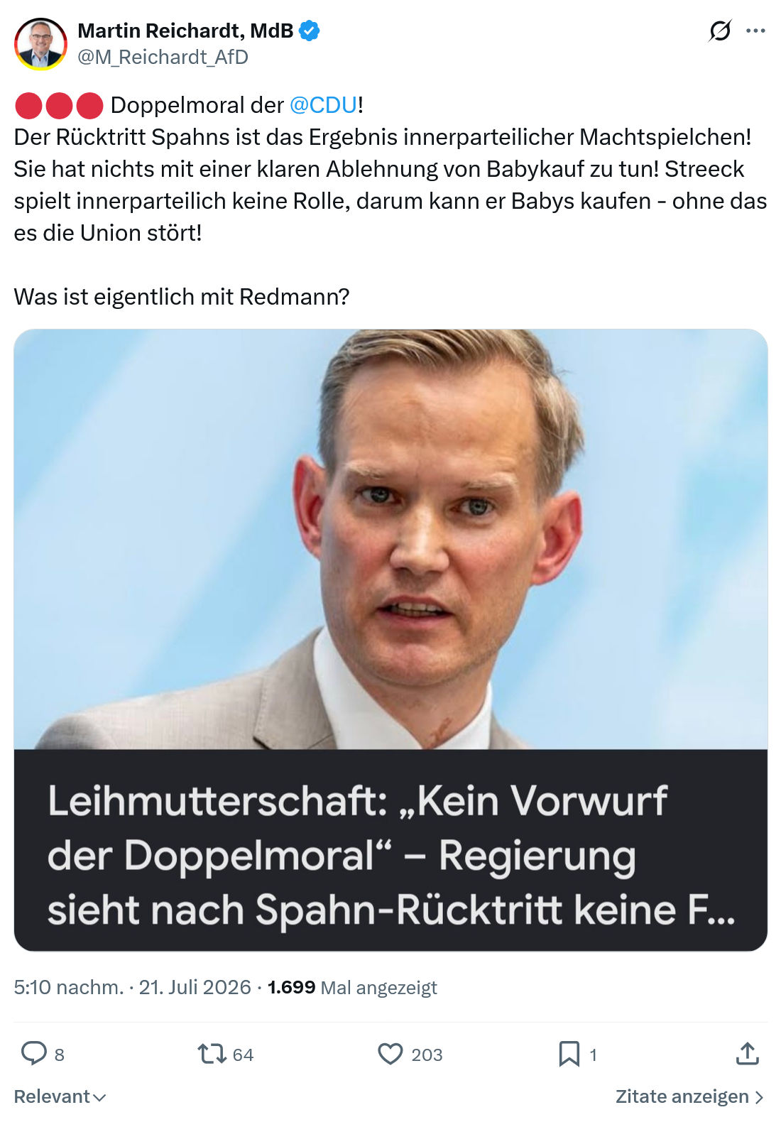 Martin Reichardt: Doppelmoral der @CDU...