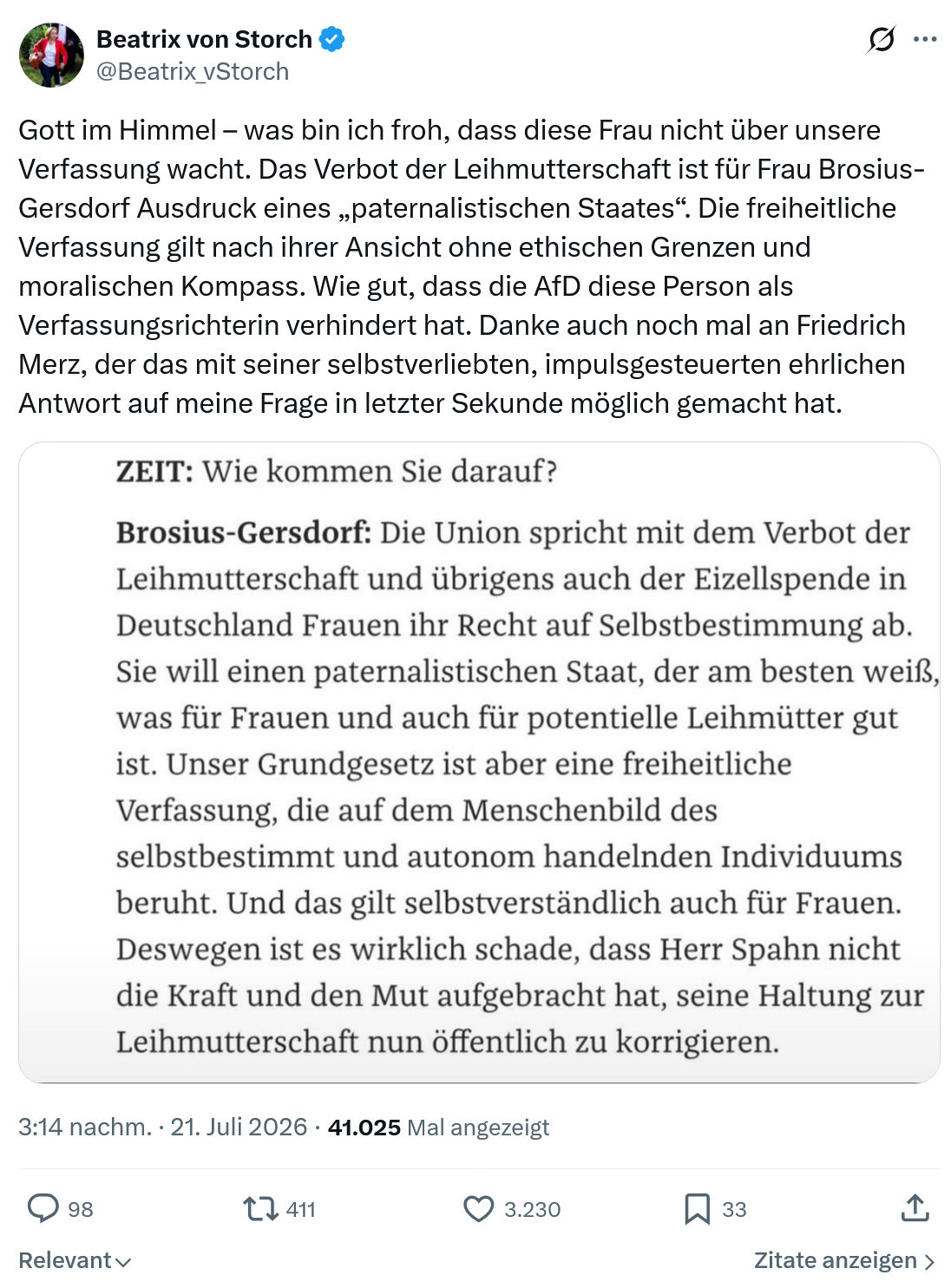 Beatrix von Storch: Gott im Himmel...