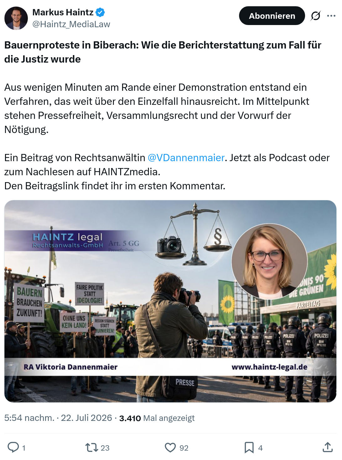 Markus Haintz: Bauernproteste in Biberach...