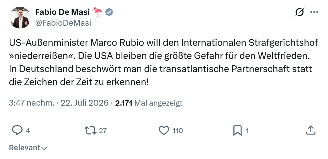 Fabio De Masi: US-Außenminister Marco Rubio...