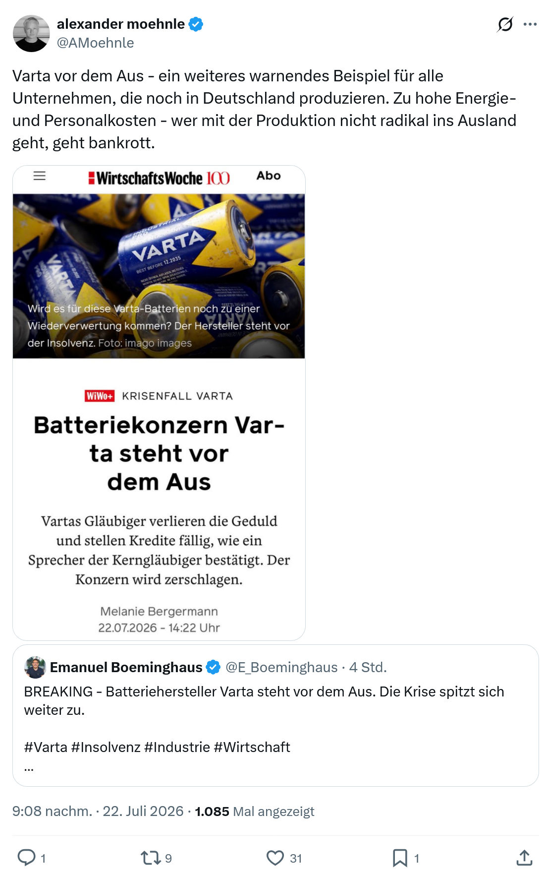 Alexander Moehnle: Varta vor dem Aus...
