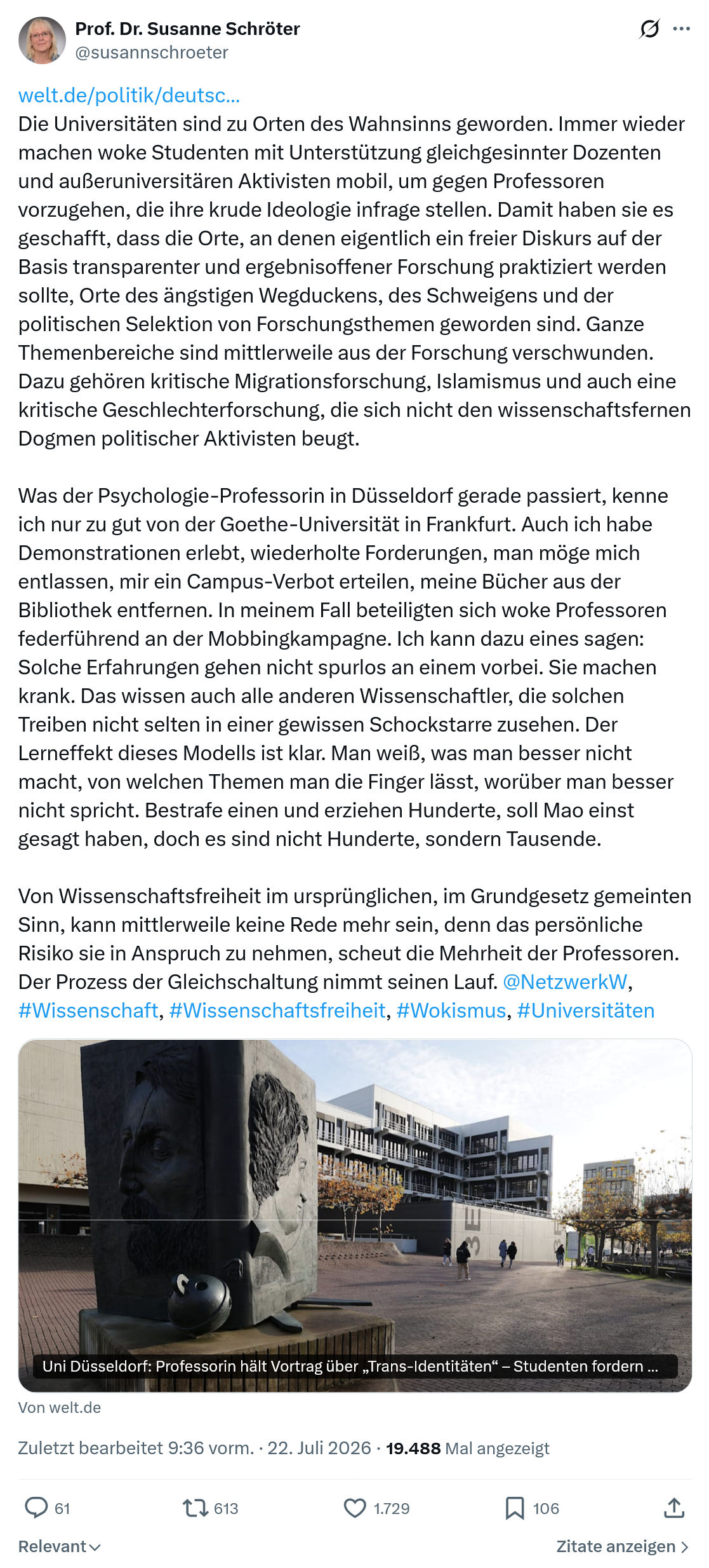 Susanne Schröter: Die Universitäten sind zu Orten...