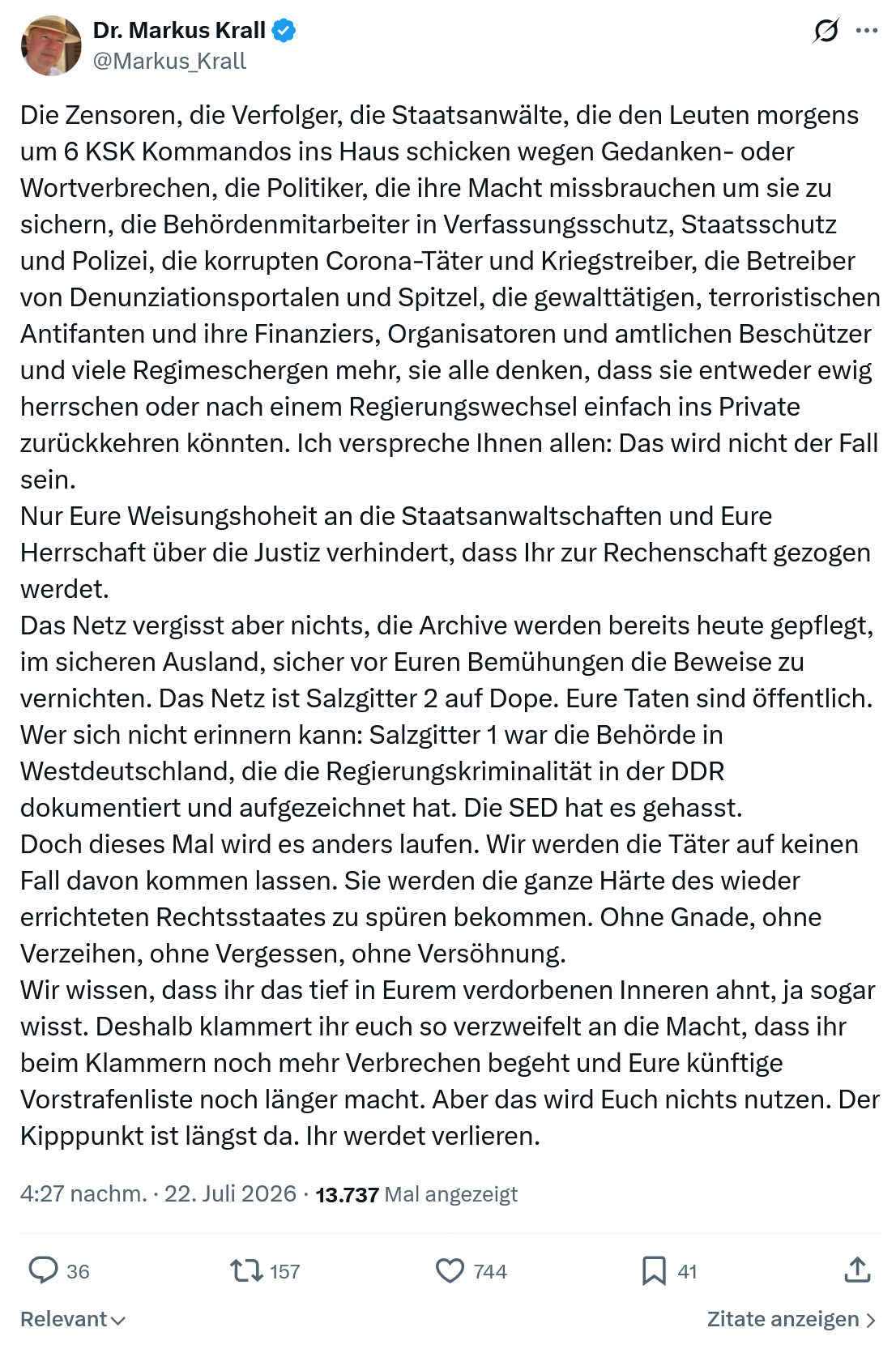 Markus Krall: Die Zensoren, die Verfolger, die Staatsanwälte...