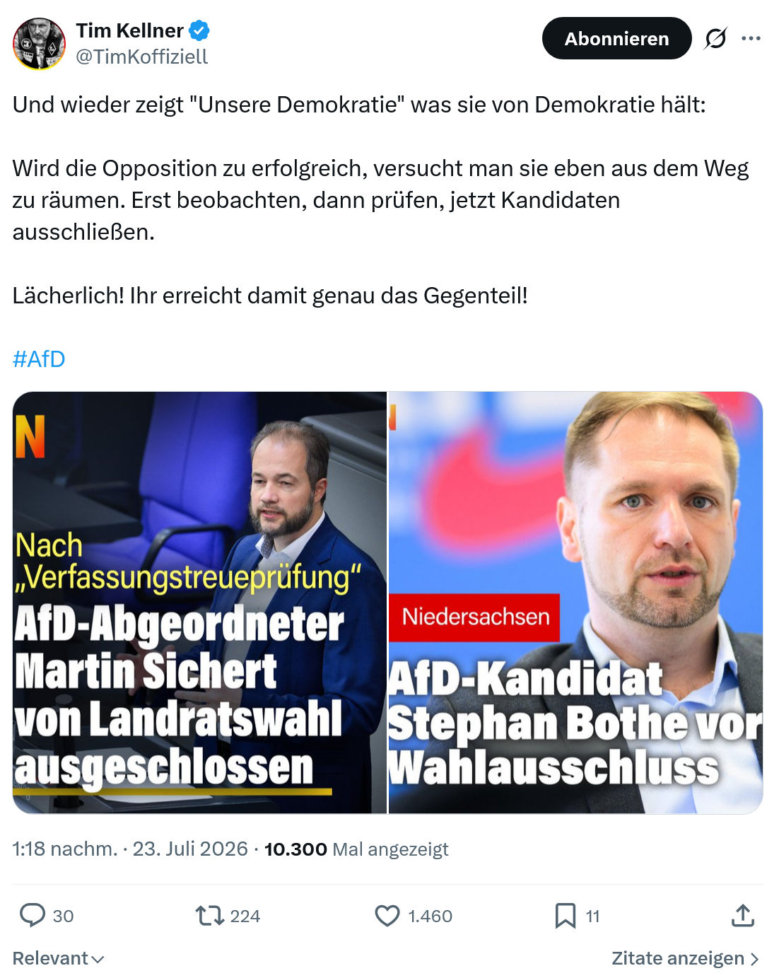 Tim Kellner: Und wieder zeigt "Unsere Demokratie"...