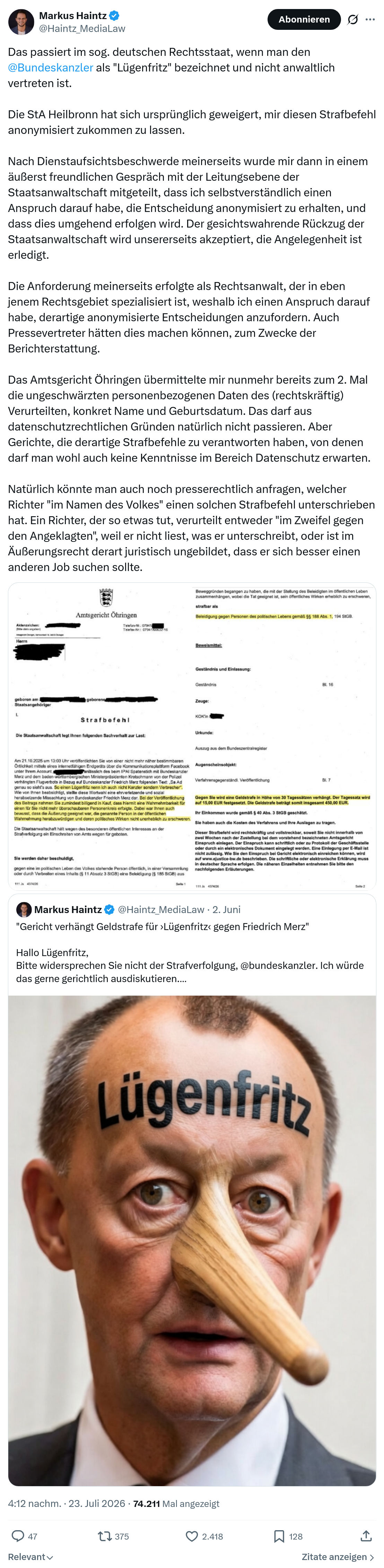 Markus Haintz: Das passiert im sog. deutschen Rechtsstaat...