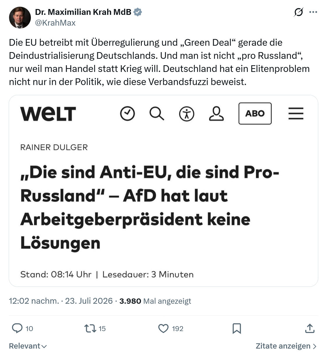 Maximilian Krah: Die EU betreibt mit Überregulierung...