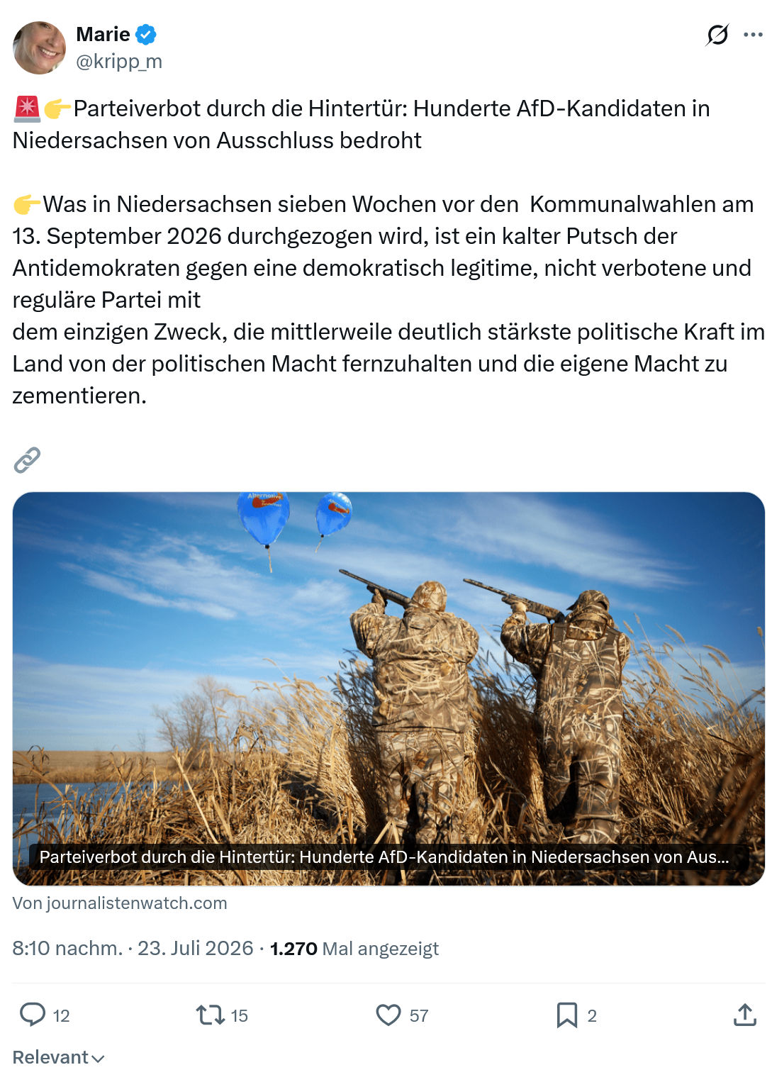 Marie kripp: Parteiverbot durch die Hintertür...