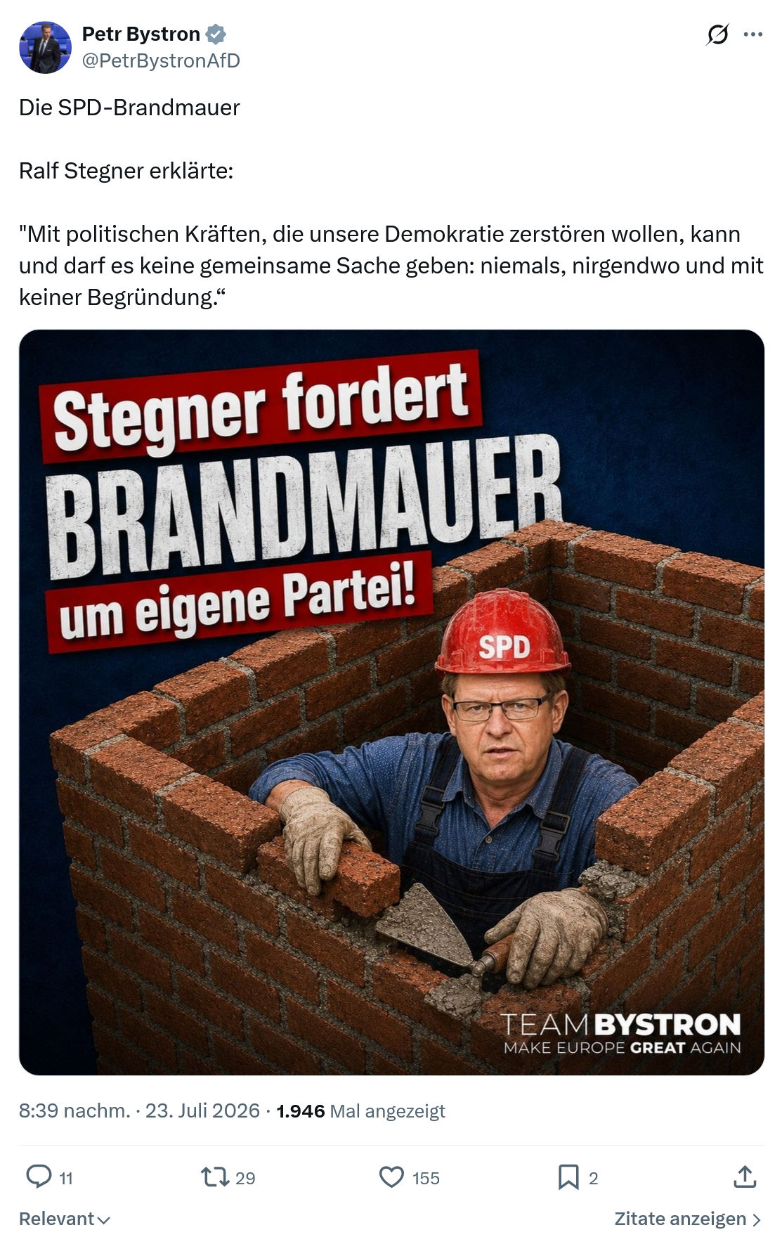 Petr Bystron: Die SPD-Brandmauer...