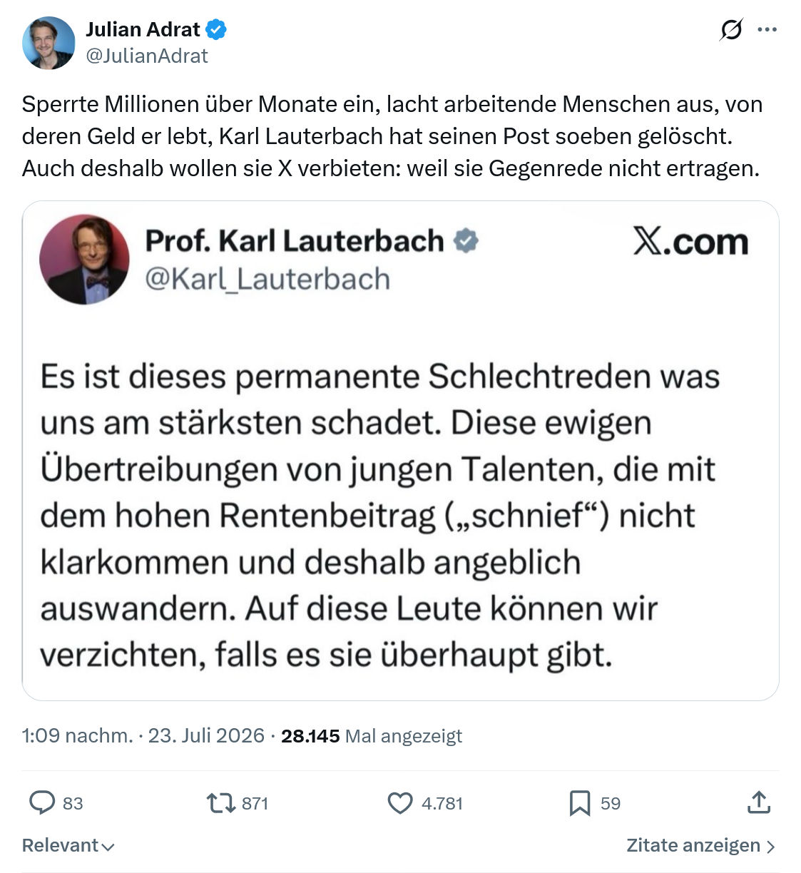 Julian Adrat: Sperrte Millionen über Monate ein...