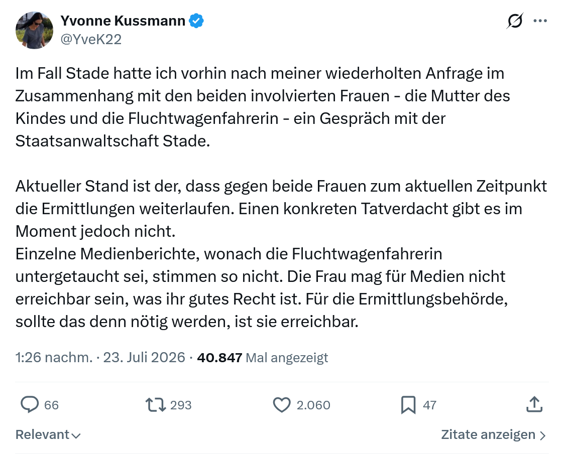 Yvonne Kussmann: Im Fall Stade hatte ich vorhin...