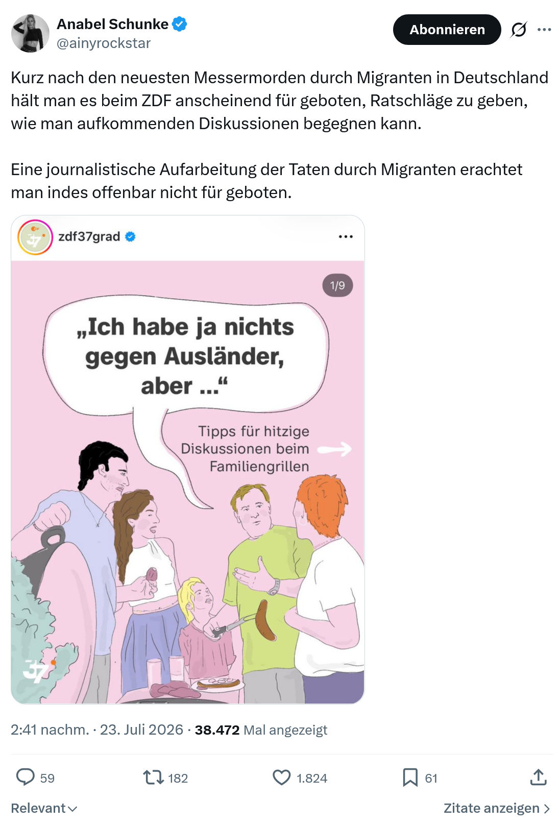Anabel Schunke: Kurz nach den neuesten Messermorden...