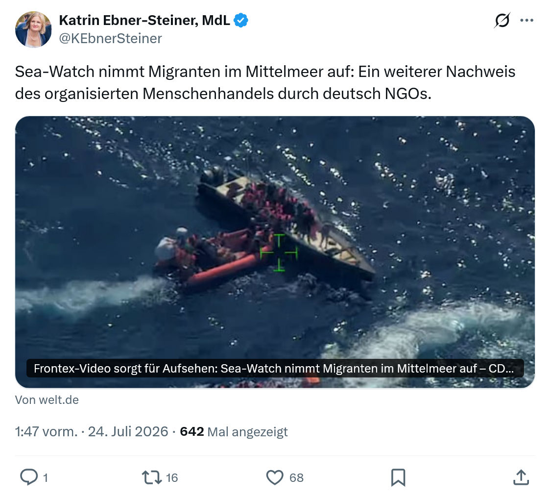Katrin Ebner-Steiner: Sea-Watch nimmt Migranten...