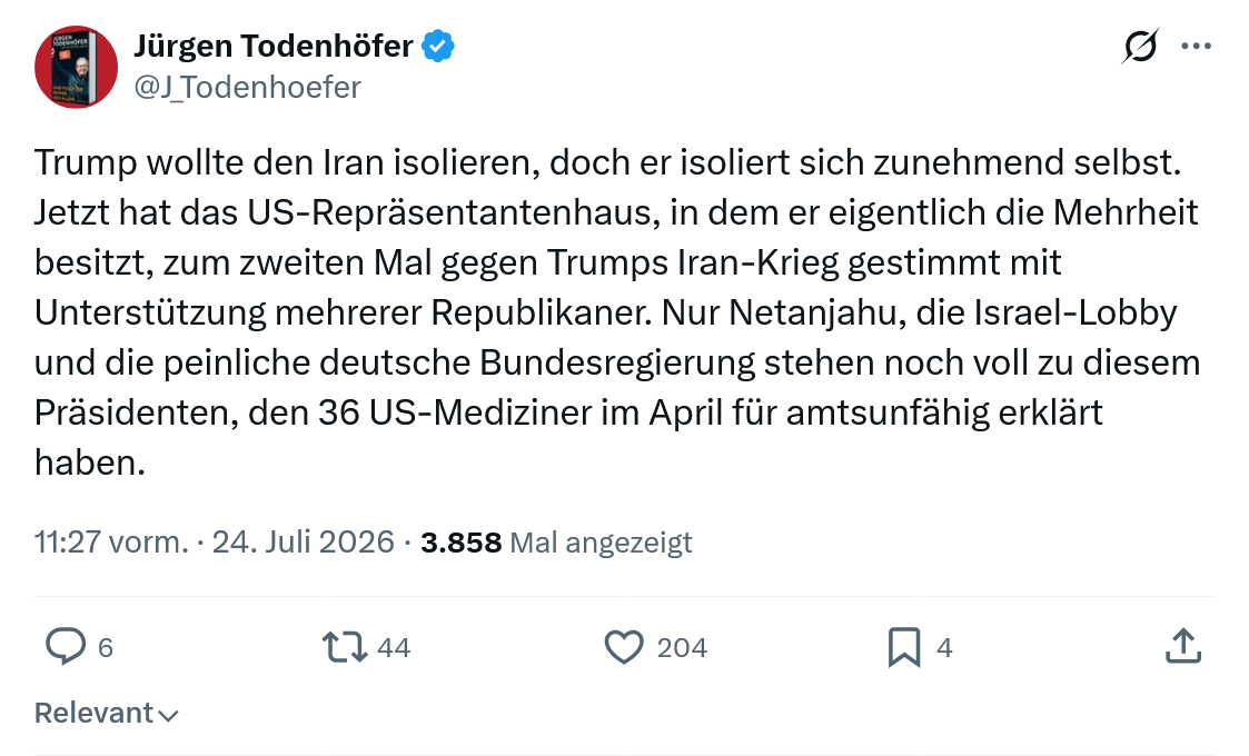 Jürgen Todenhöfer: Trump wollte den Iran isolieren...