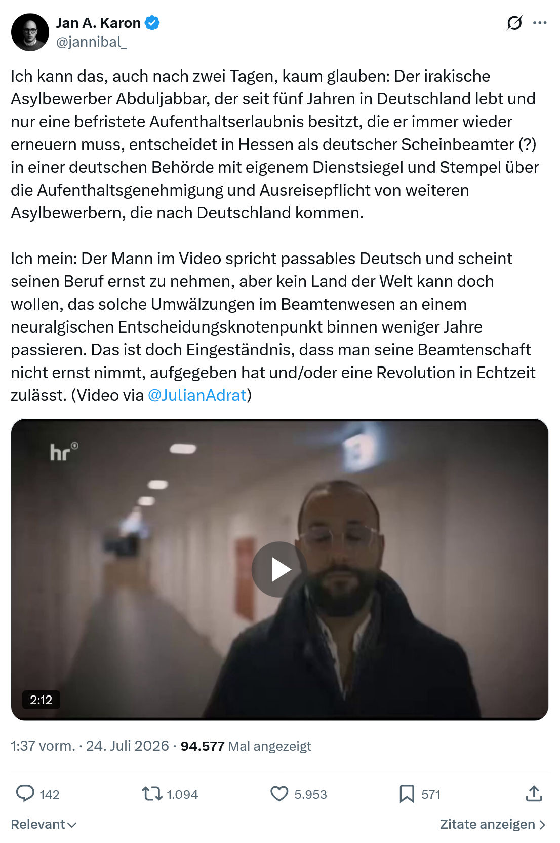 Jan A. Karon: Ich kann das, auch nach zwei Tagen...