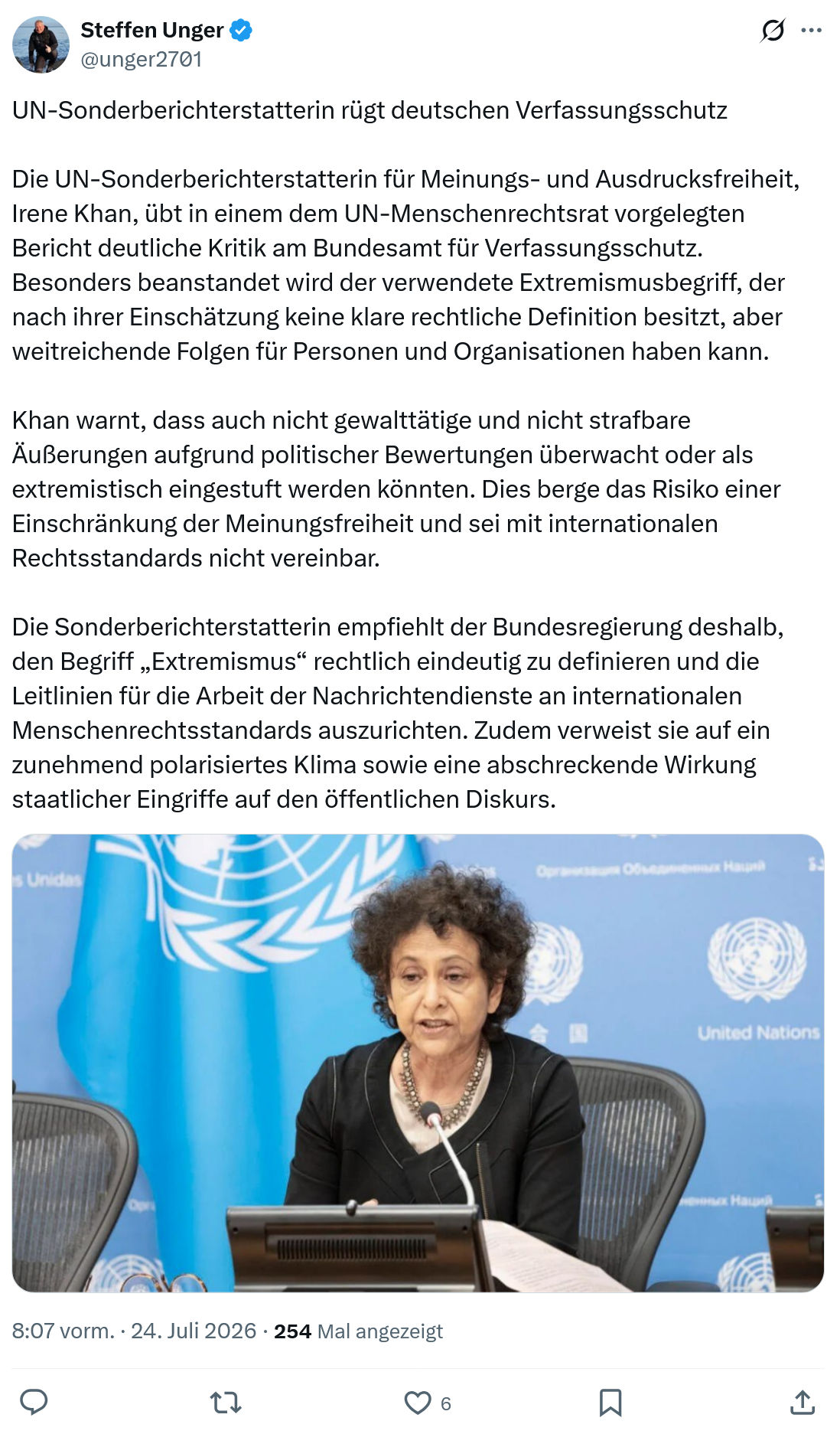 Steffen Unger: UN-Sonderberichterstatterin...