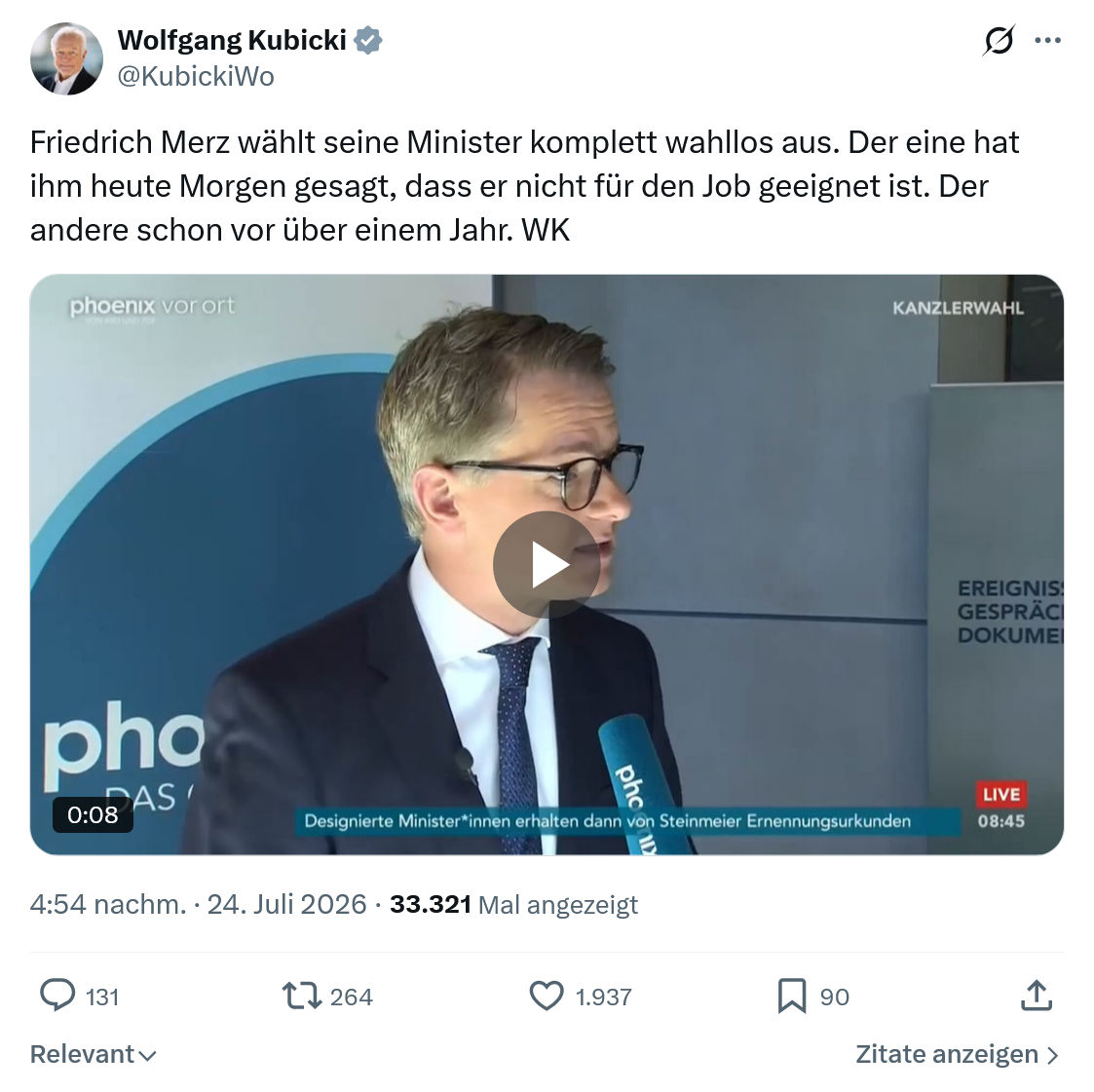 Wolfgang Kubicki: Friedrich Merz wählt seine Minister...