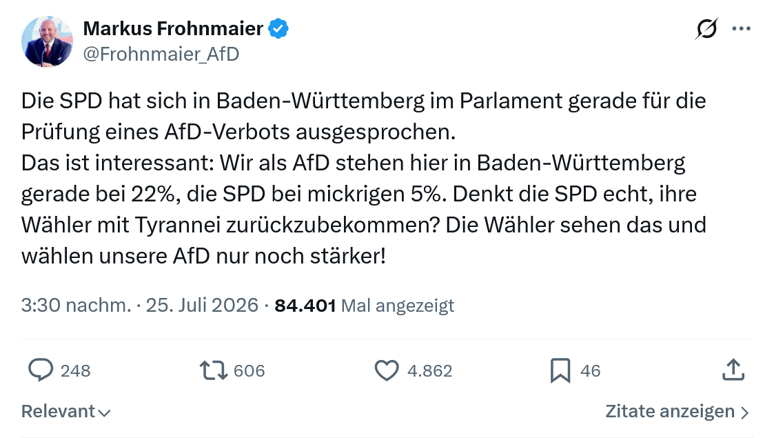 Markus Frohnmaier: Die SPD hat sich in Baden-Württemberg...