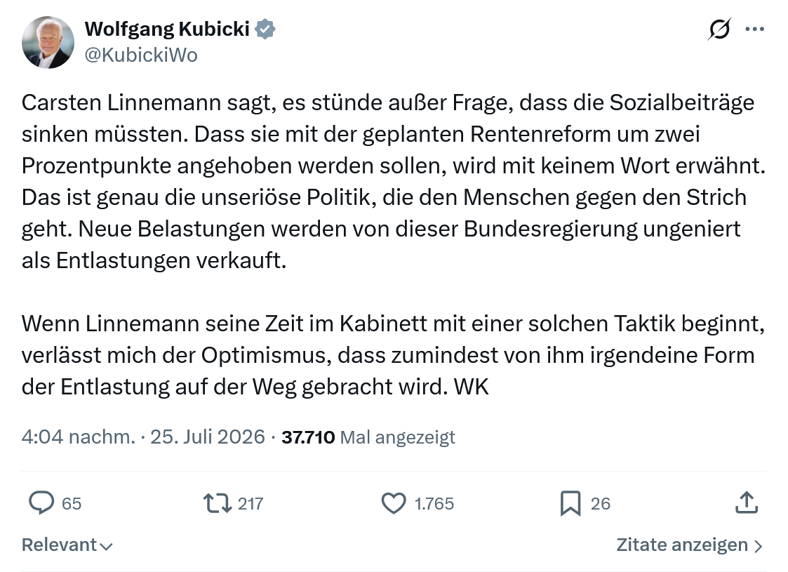 Wolfgang Kubicki: Carsten Linnemann sagt...