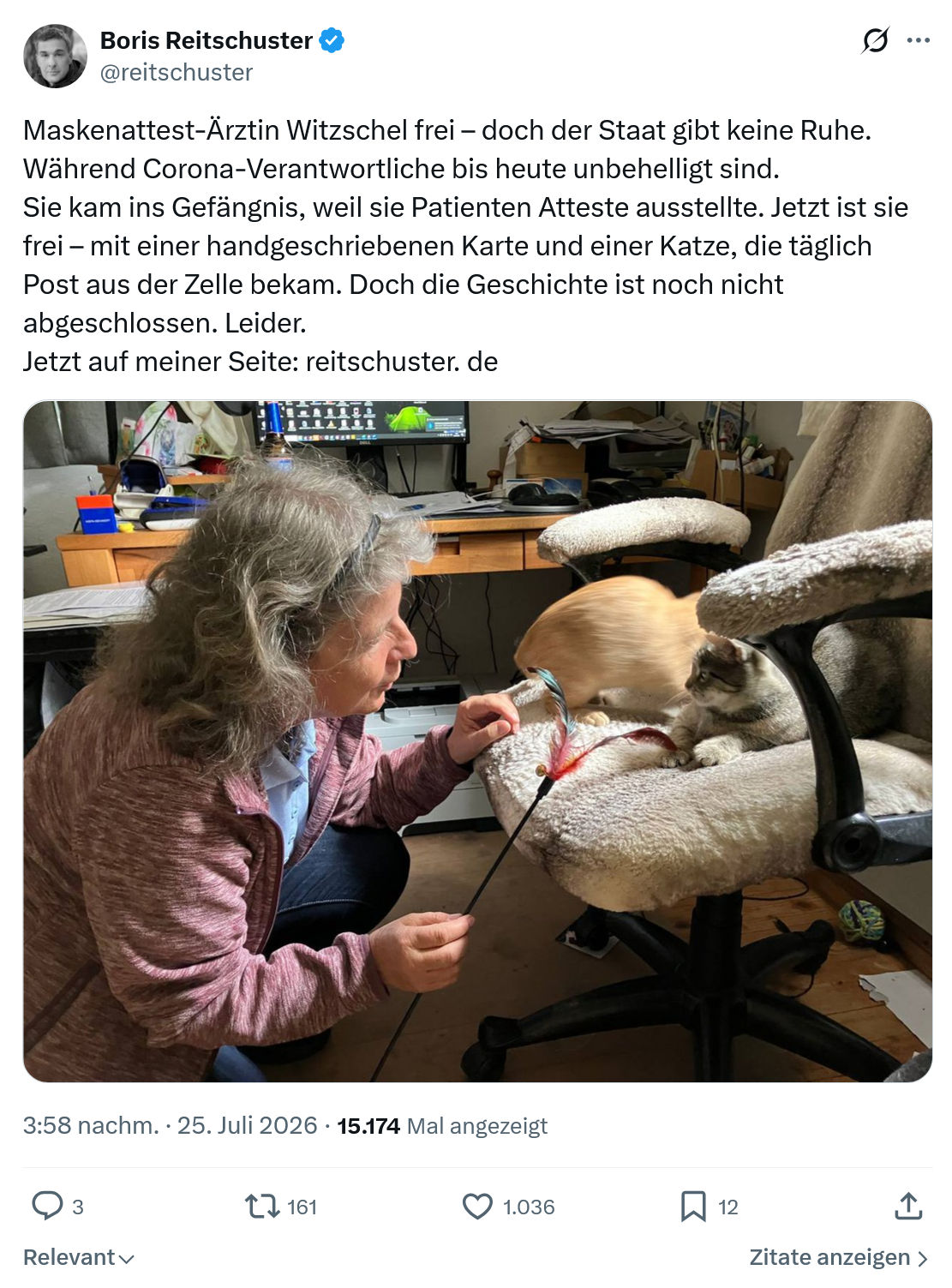 Boris Reitschuster: Maskenattest-Ärztin Witzschel frei...