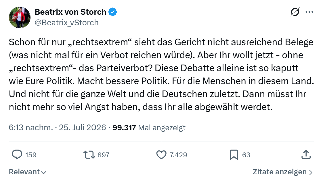 Beatrix von Storch: Schon für nur „rechtsextrem“...