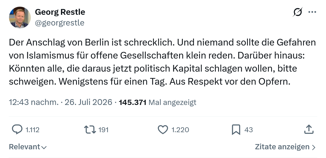 Georg Restle: Der Anschlag von Berlin ist schrecklich...