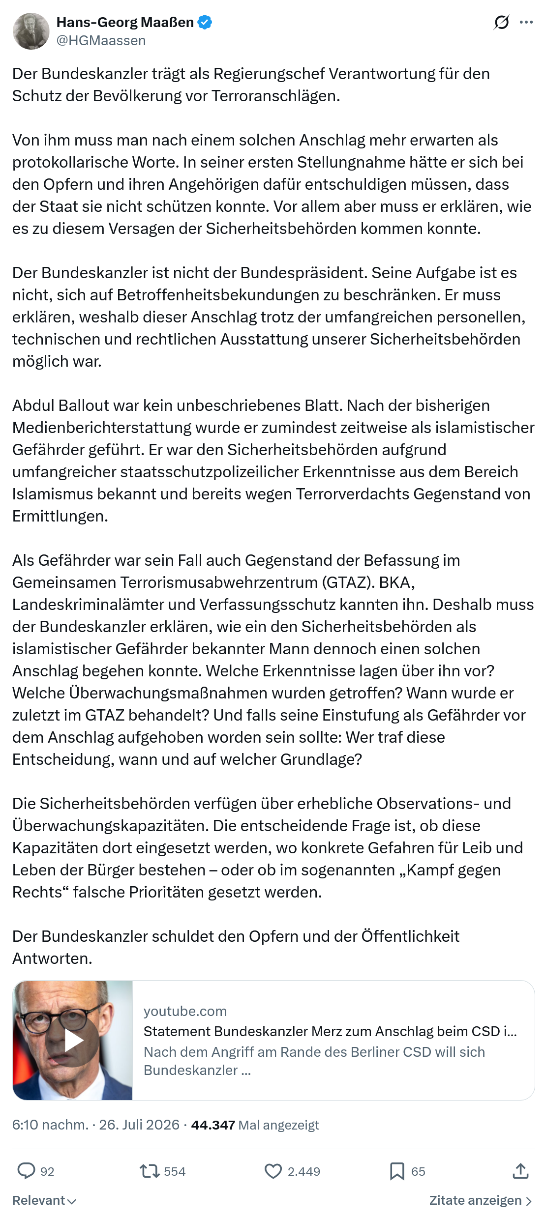 Hans-Georg Maaßen: Der Bundeskanzler trägt als Regierungschef...