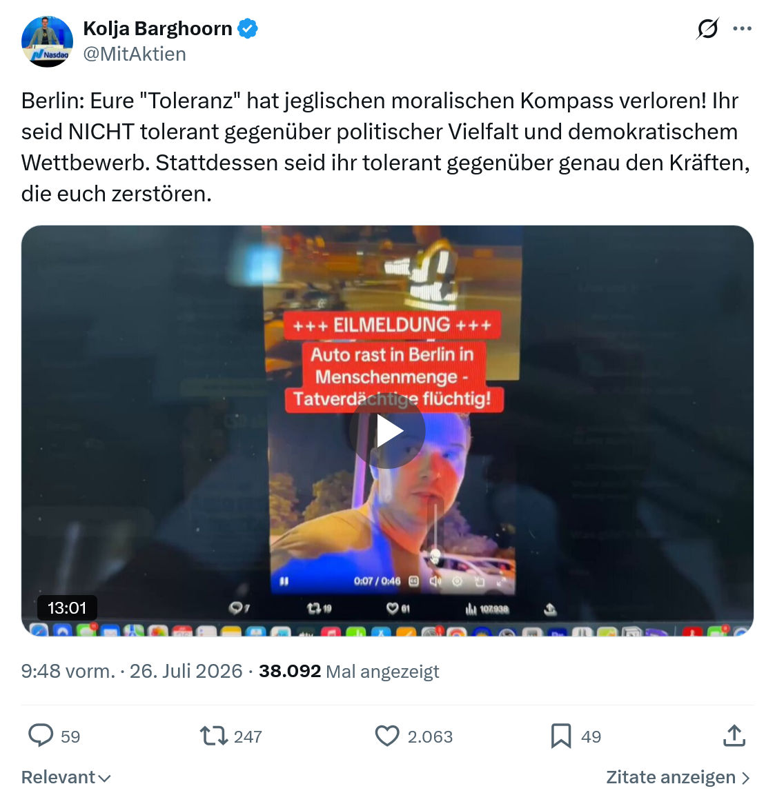 Kolja Barghoorn: Eure "Toleranz" hat jeglischen...